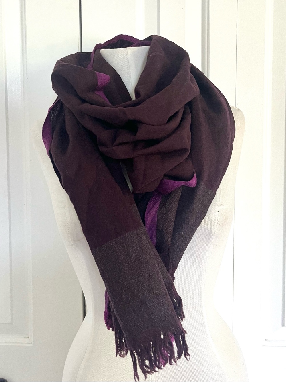Eileen Fischer Wool Wrap Scarf in Deep Plum and Violet